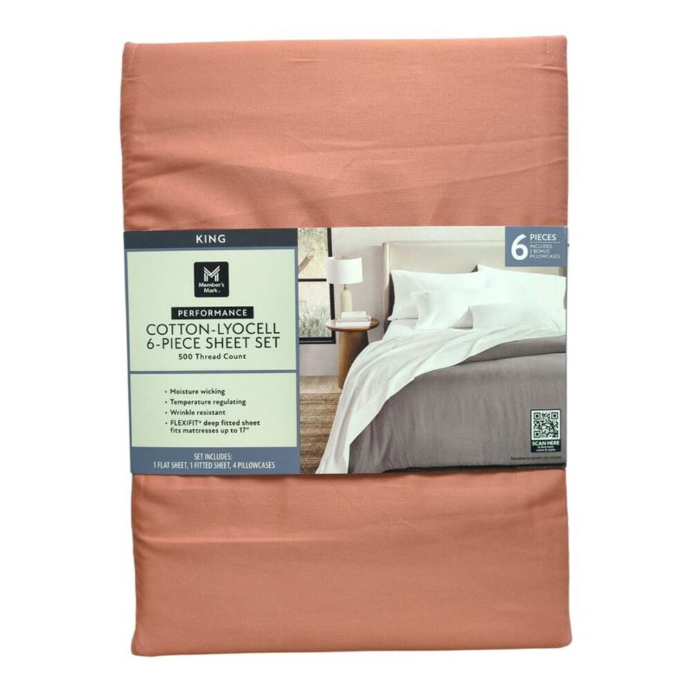 Terracotta - Member's Mark 500TC Performance Cotton-Lyocell Sheet Set, 6 Piece,